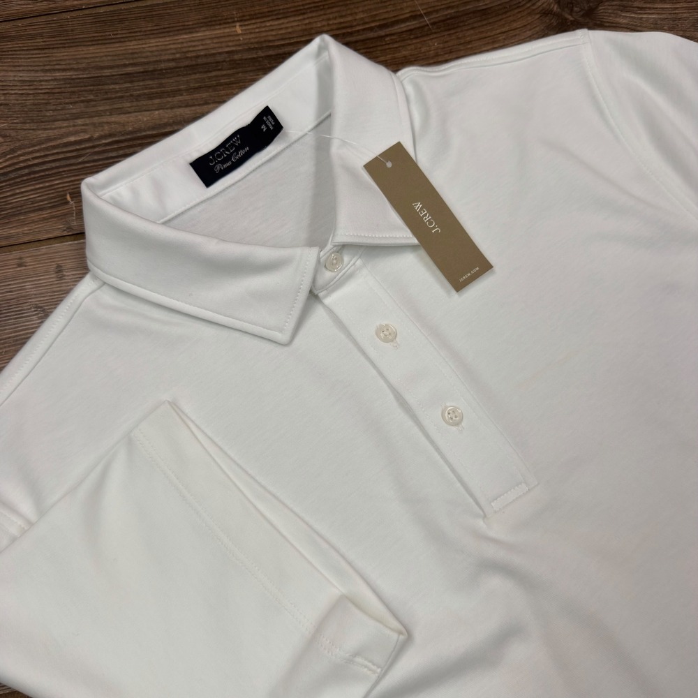J.Crew Mens Size Medium Polo Shirt White Pima Cotton Short Sleeve CR435 New